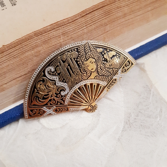 Vintage handmade Spanish damascene pin brooch - Picture 10 of 10